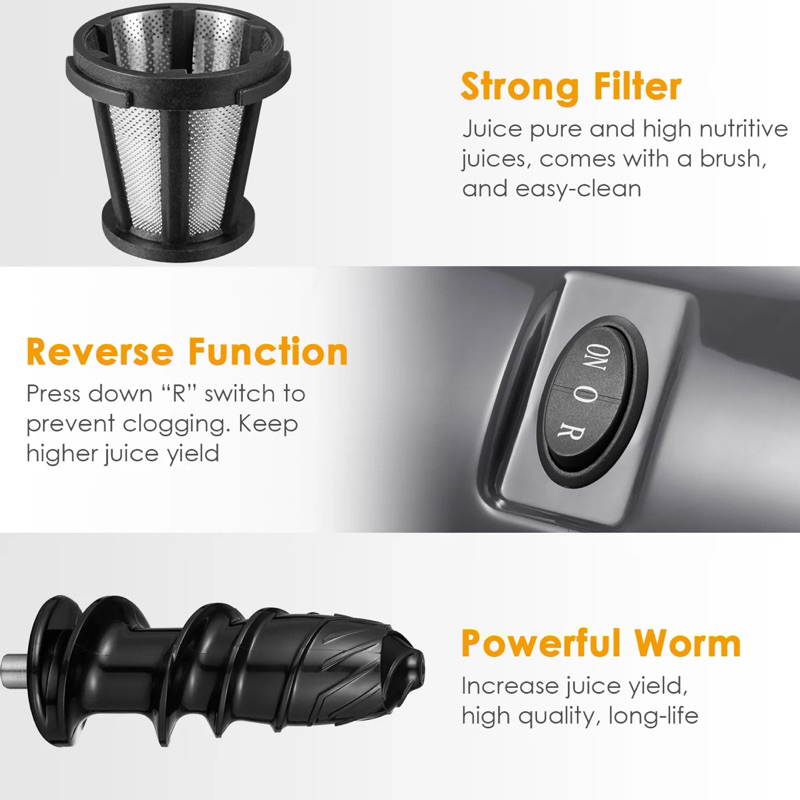 Máy Ép Chậm Trục Ngang AICOK AMR-519, Máy Ép Trái Cây, Rau Củ Thương Hiệu Đức