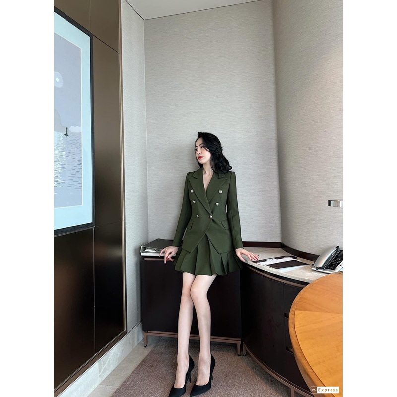 Set bộ Blazer và chân váy hai lớp công sở nữ