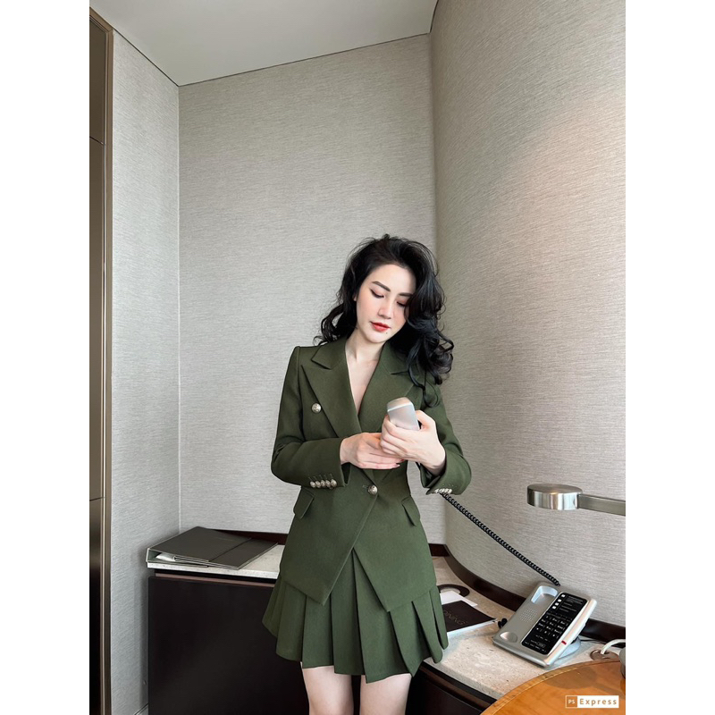 Set bộ Blazer và chân váy hai lớp công sở nữ