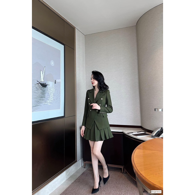 Set bộ Blazer và chân váy hai lớp công sở nữ