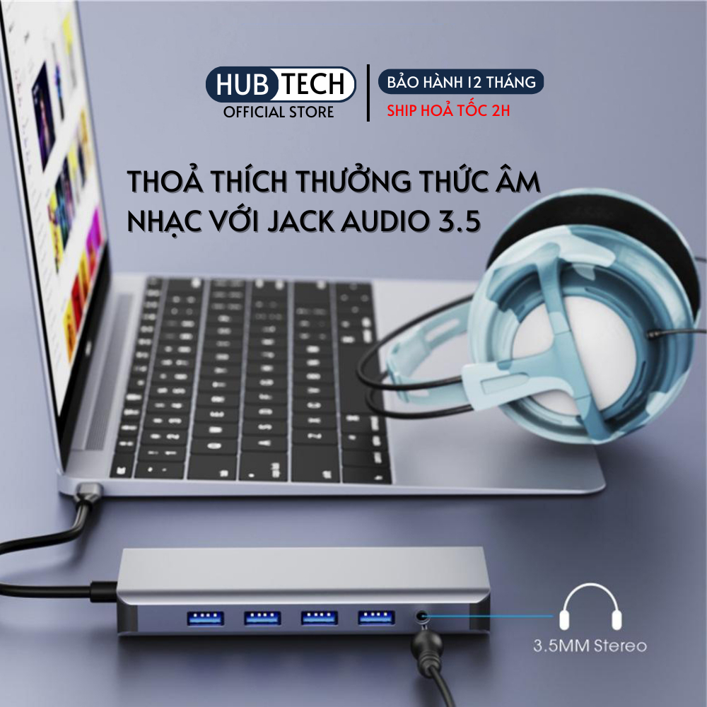 Hub type c 9 in 1 tích hợp sạc không dây 15W HDMI VGA RJ45 Jack 3.5 PD dành cho laptop điện thoại thunderbolt 3 /4