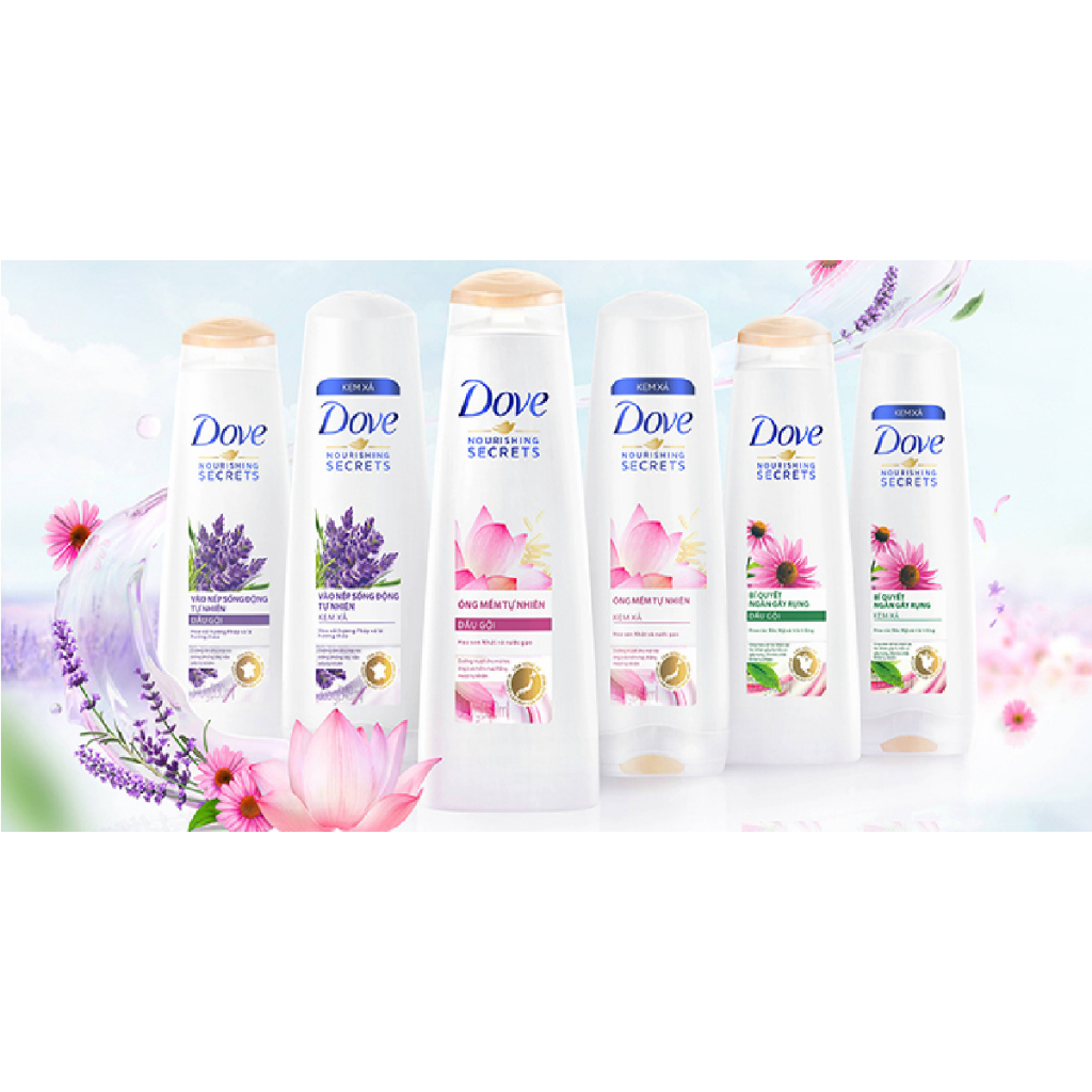 DẦU GỘI DOVE VÀO NẾP SỐNG ĐỘNG TỰ NHIÊN HƯƠNG HOA OẢI HƯƠNG PHÁP VÀ LÁ HƯƠNG THẢO
