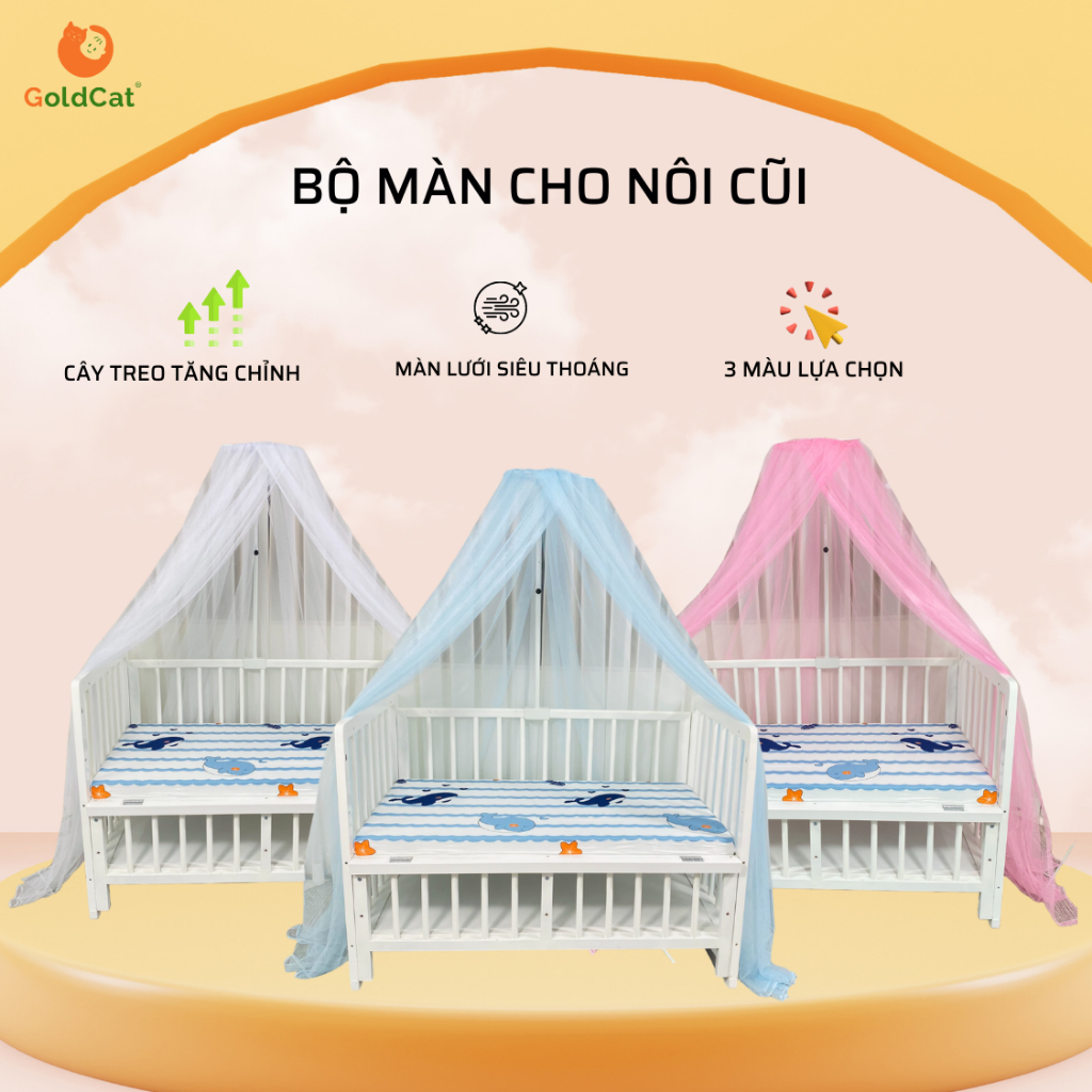 Màn Nôi Cũi Cho Bé GOLDCAT BM Chất Vải Mắt Lưới Và Khung Treo Tăng Chỉnh Chiều Cao Bảo Vệ Bé Khỏi Côn Trùng