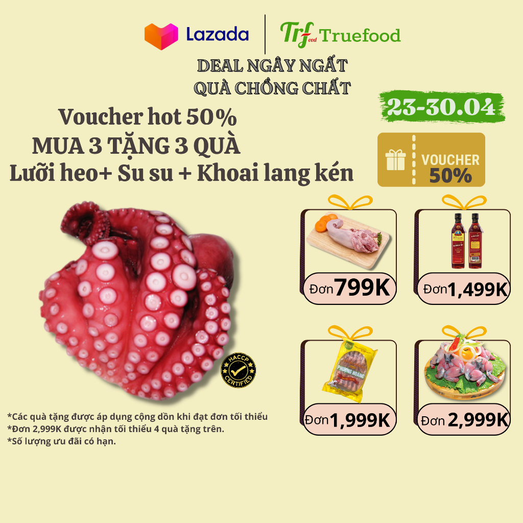 Râu bạch tuộc khổng lồ Truefood túi 1 kg thả lẩu, nướng, hấp giòn, mềm [Chỉ giao hỏa tốc HN]