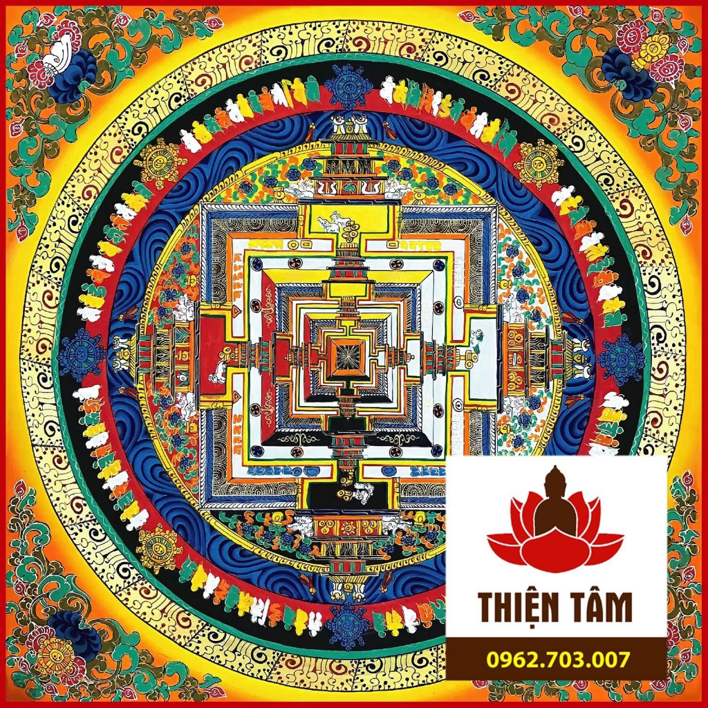 Tranh Kalachakra Mandala KHÔNG KHUNG bằng vải phủ bóng cao cấp bền đẹp