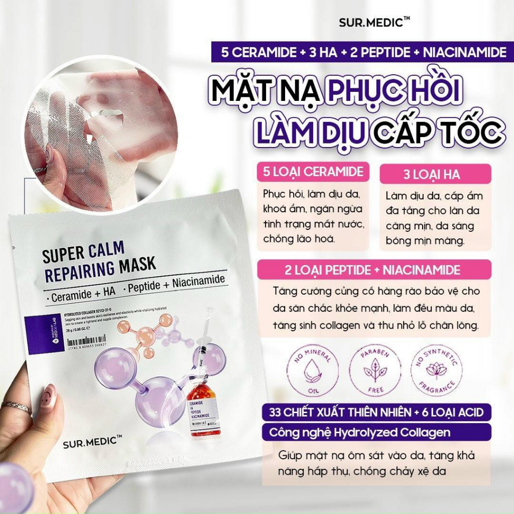 Mặt Nạ Phục Hồi Làm Dịu Da Cấp Tốc Sur.Medic Super Calm Repairing Mask 28g