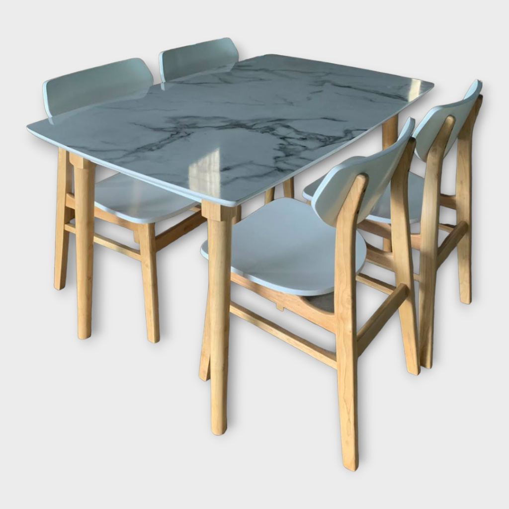 Bộ bàn ghế phòng ăn mặt gỗ vân đá 4 - 6 - 8 chỗ IBIE Paju phối màu gỗ cao su, tùy chọn màu sắc, phong cách hiện đại, hàn