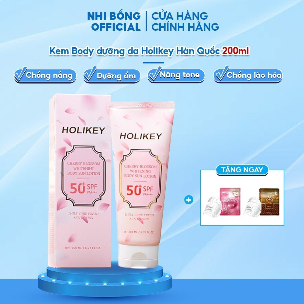 Kem Body Trắng Da Chống Nắng Holikey Hàn Quốc Cherry Blossom Whitening Lotion Giúp Trắng Da & Dưỡng Ẩm 200ml