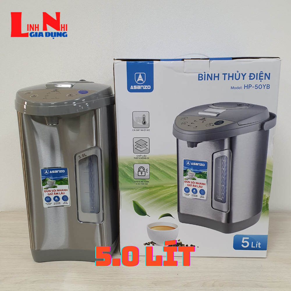 Bình Thủy Điện Thông Minh Asanzo 5 Lít, Công Suất 680W, MODEL HP-50YB, Có Thang Đo Mực Nước- Gia Dụng Linh Nhi