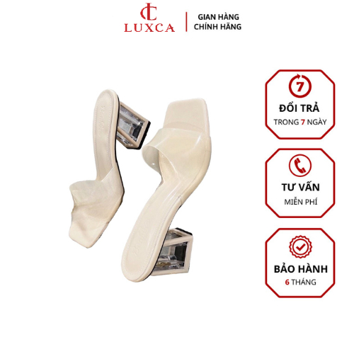 Giày/Dép cao gót quai Mika trong LUXCA mũi vuông gót vuông cao 5cm màu kem sữa _ LUX030
