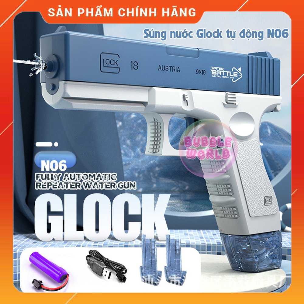 Đồ Chơi Súng Nước Tự Động Mẫu Glock Cực Đẹp Dùng Pin Sạc Tặng 2 Hộp Nước