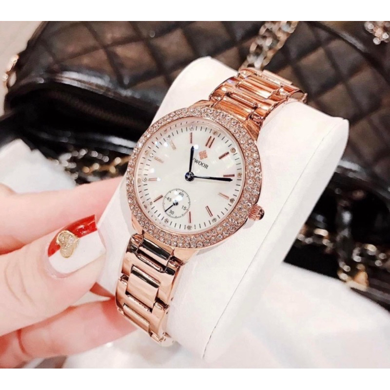 Đồng Hồ Đeo Tay Nữ Dây Kim Loại Thời Trang WWOOR mặt tròn Viền Thép Cao Cấp Siêu Đẹp W 8854