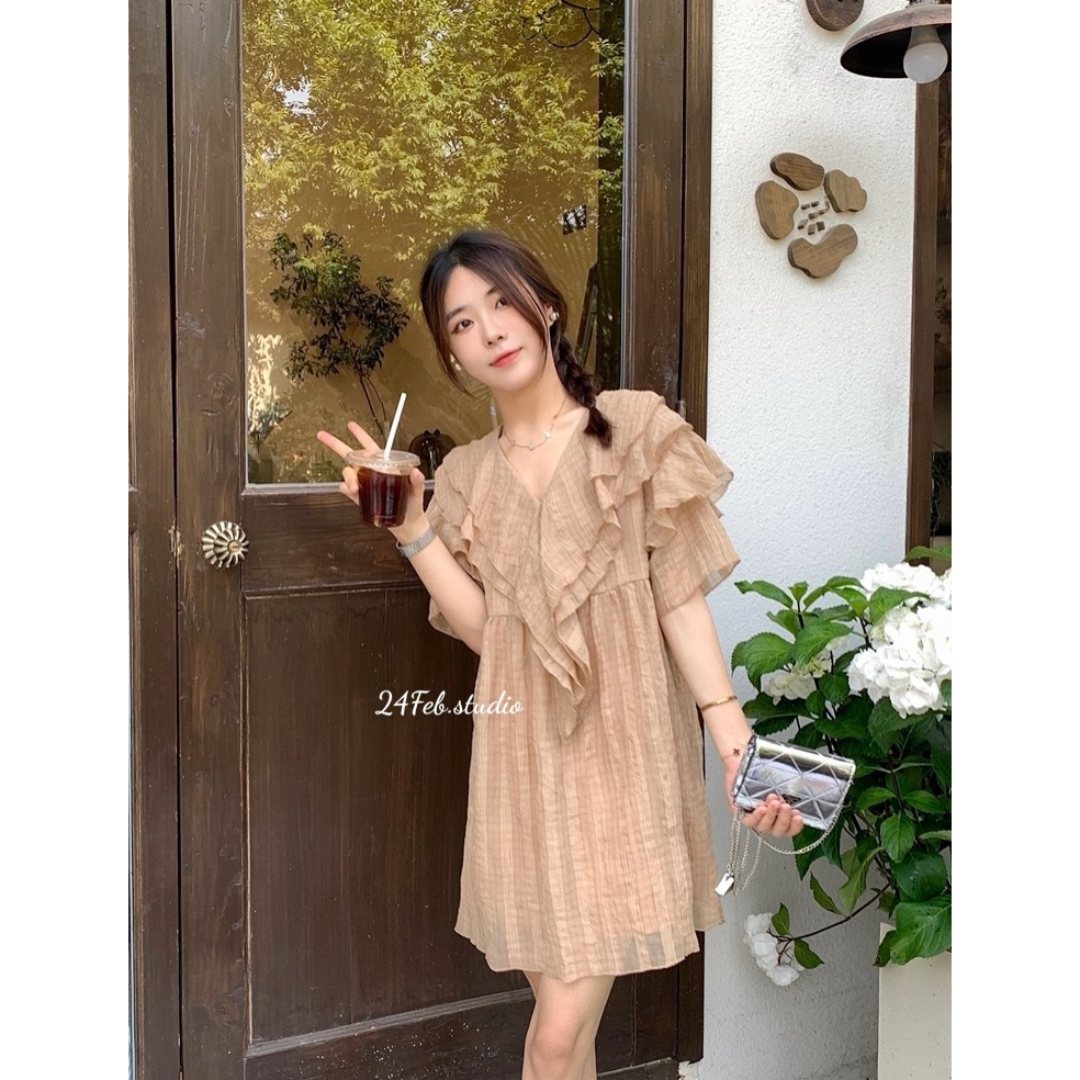 [sẵn hàng) Váy tơ cổ bèo hai lớp phong cách Vintage Hàn Quốc