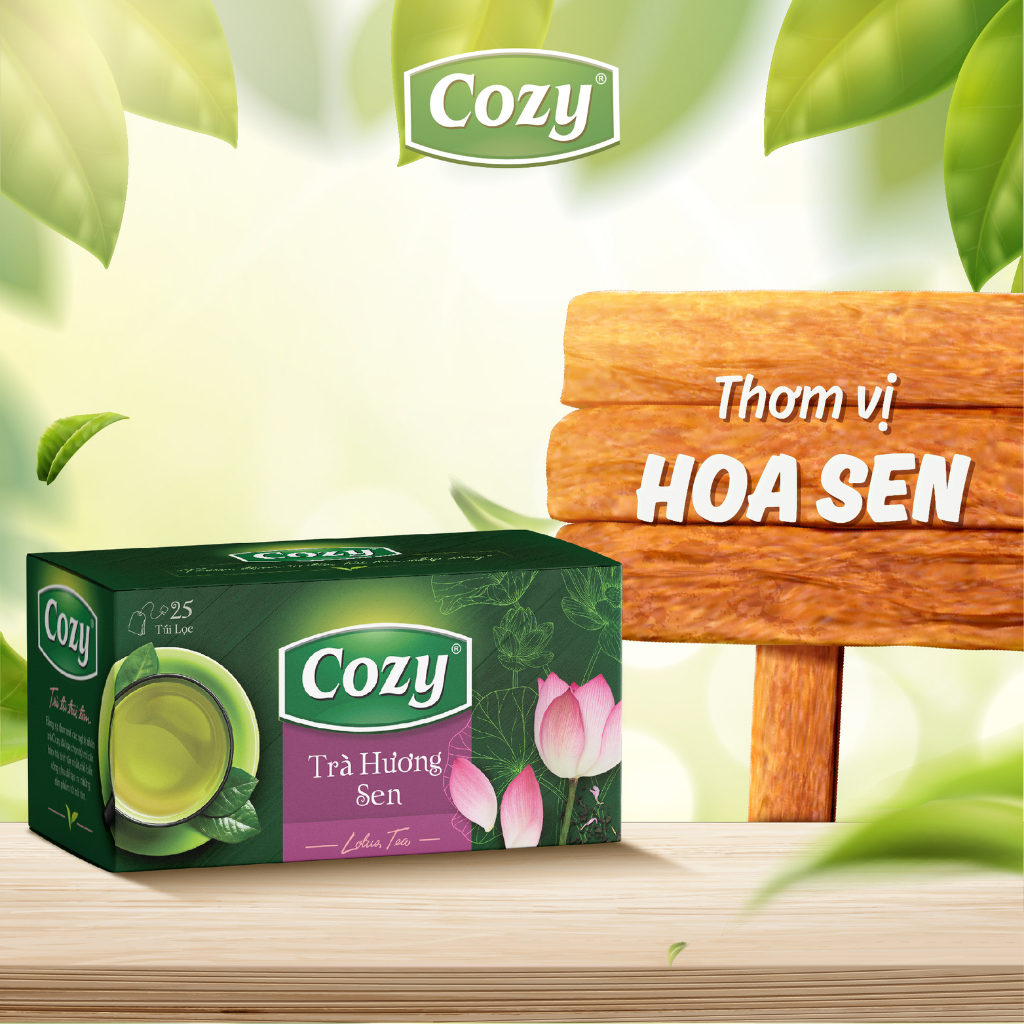 Trà hương Sen túi lọc Cozy (25 túi lọc x 2gr) - Giúp thư giãn tinh thần, hỗ trợ giải nhiệt và thanh lọc cơ thể