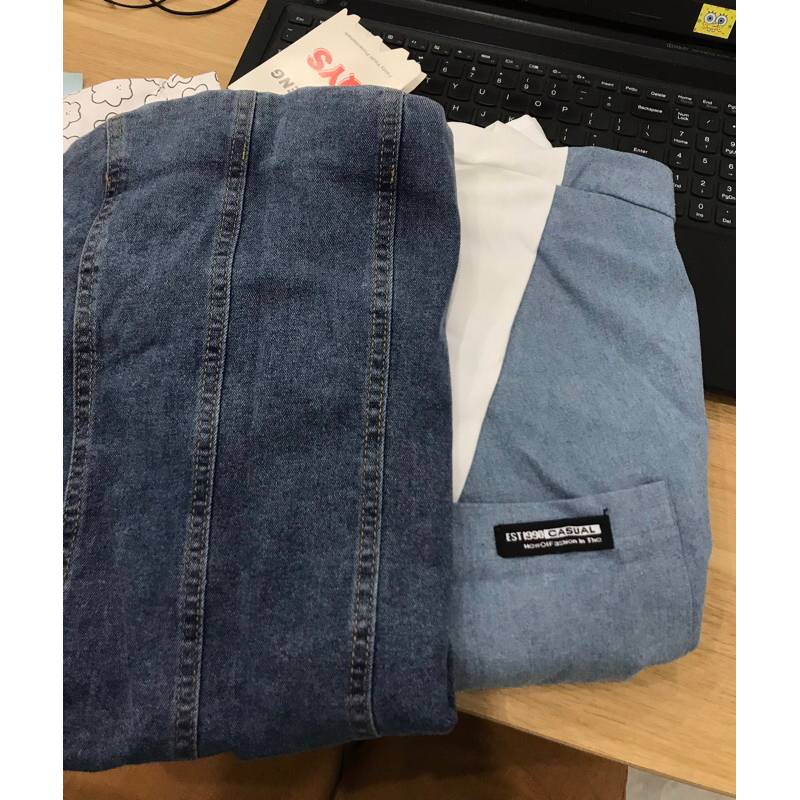 Đồ đôi nam và nữ váy body nữ kết hợp áo sơ mi pha jean