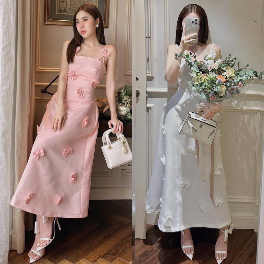 ĐẦM MIDI HAI DÂY ĐÍNH NƠ