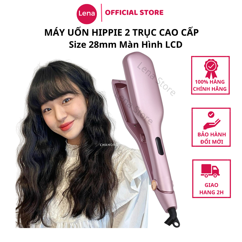 Máy Uốn Tóc Xoăn Sóng Nước Hippie 2 Trục Màn Hình LCD Hàn Quốc Công Nghệ Gốm Sứ 28MM