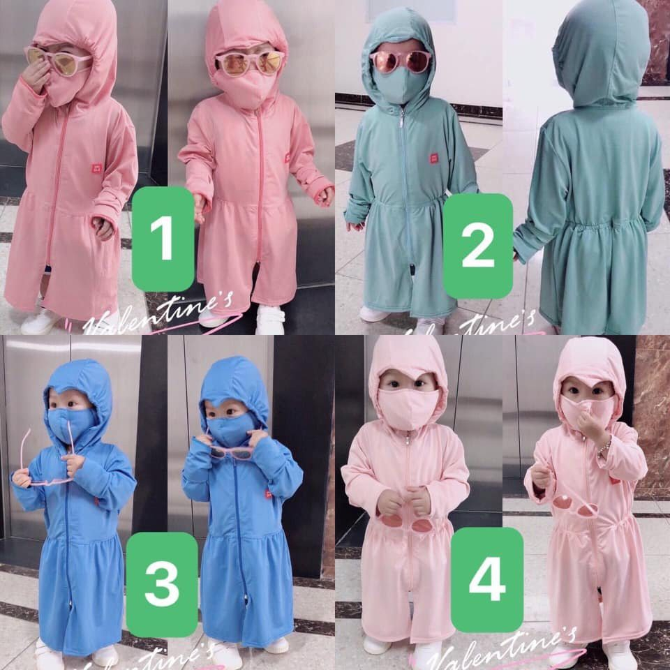 áo chống nắng toàn thân chống tia UV tặng kèm khẩu trang cho bé gái bé trai - size từ 8-32kg