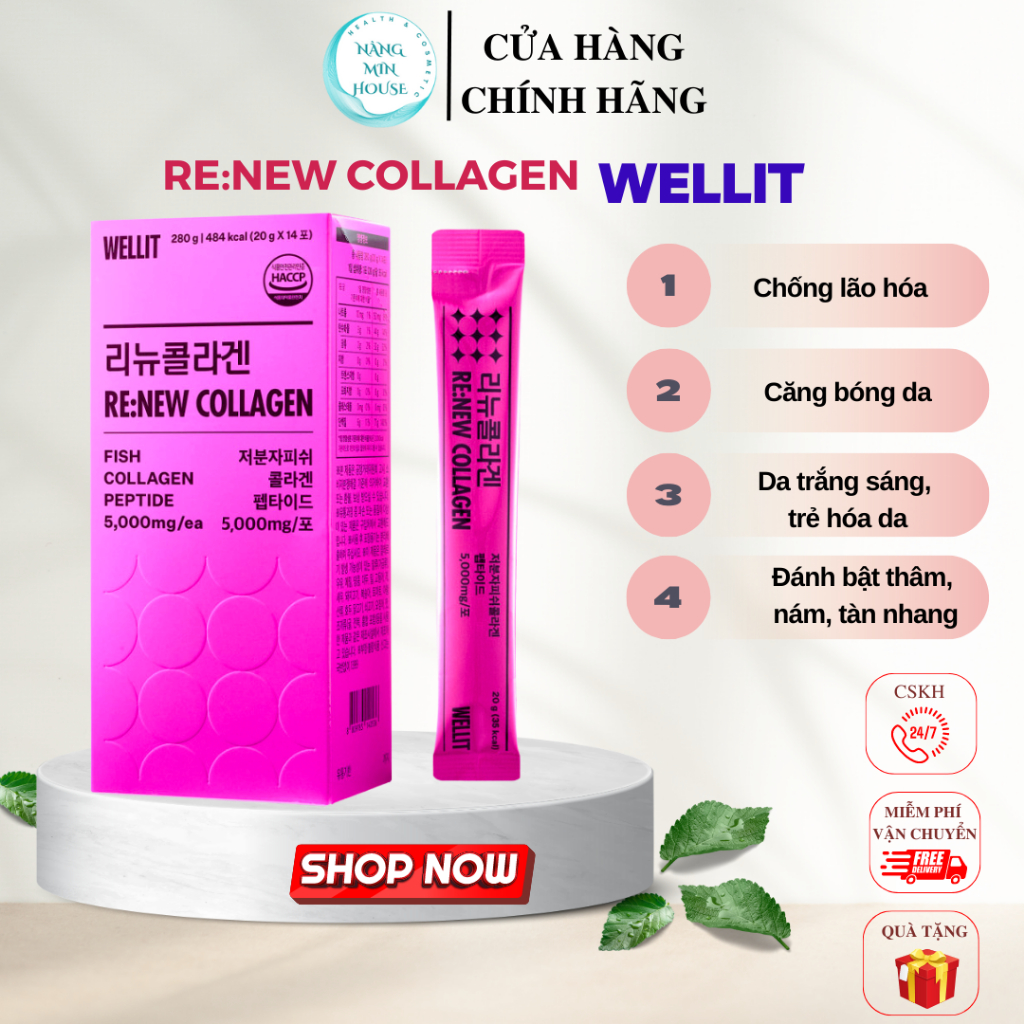 Collagen Wellit Hàn Quốc 5000MG ( 14 gói x 20g ) - Trẻ Hóa, Trắng Da, Căng Mịn