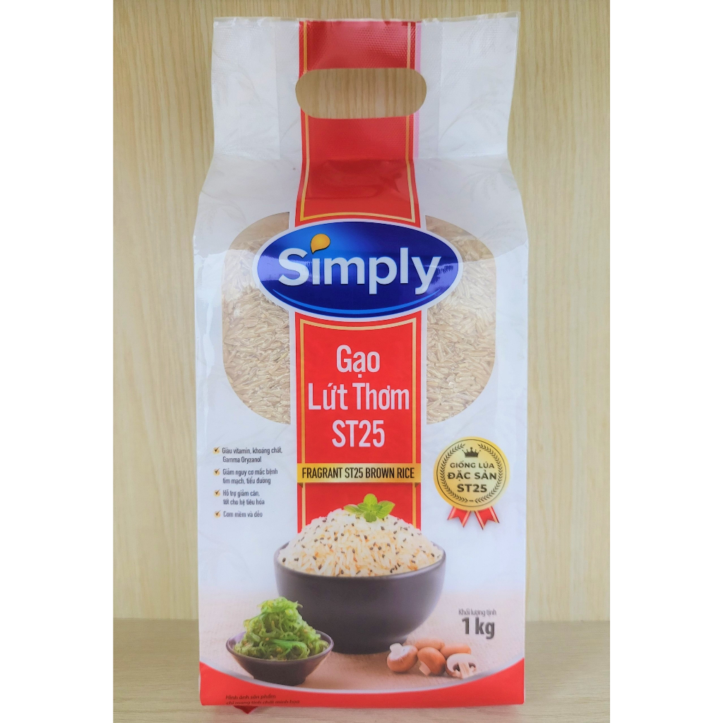 SIMPLY (ST25 túi 1 Kg) GẠO LỨT THƠM Fragrant ST25 Brown Rice