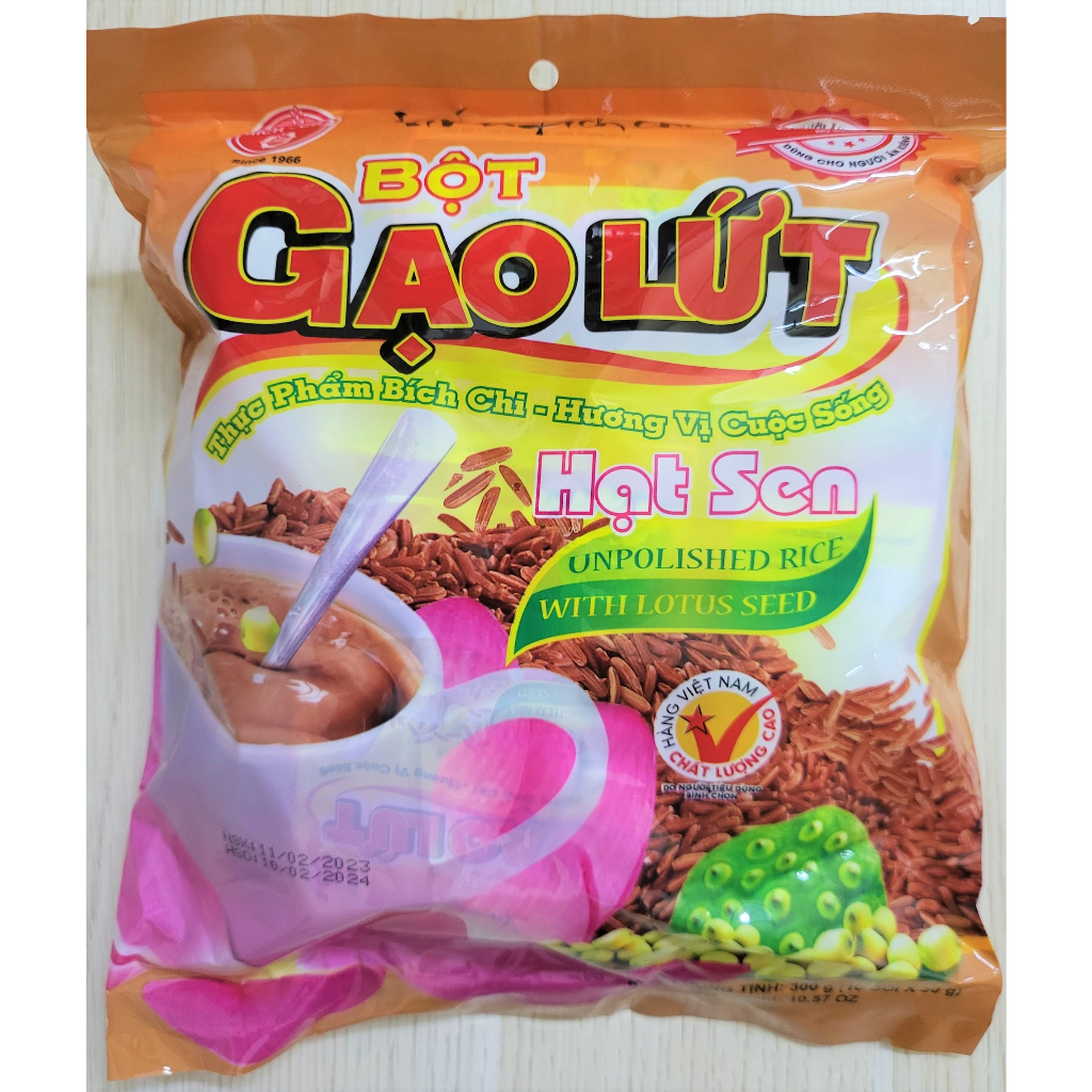 (túi 300g – không đường) BỘT GẠO LỨT HẠT SEN (dùng ăn kiêng) BÍCH CHI (No Sugar) Unpolished Rice Powder Lotus Seed
