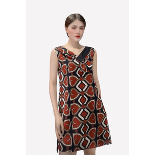 [Chính hãng ] Đầm tunic nữ cổ tim dây roban nơ vạt xéo, túi 2l- đỏ đô nơ - sô xéo - DE THUONG