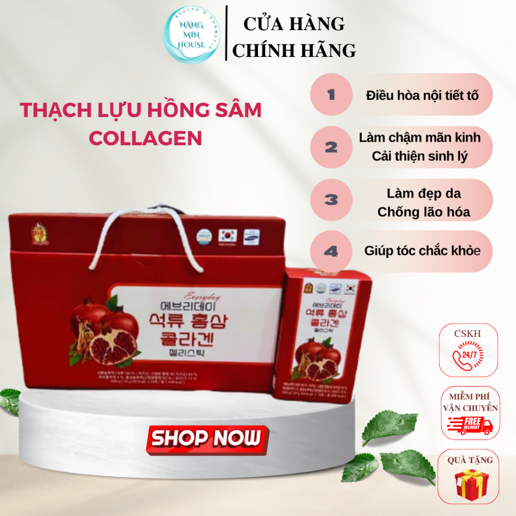 Thạch Lựu Hồng Sâm Collagen Dream 30 gói - Bồi bổ sức khỏe, đẹp da, bổ sung collagen