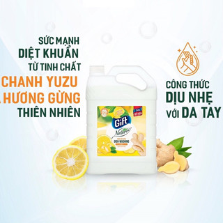 Nước rửa chén Gift Nature Chanh Yuzu & Gừng can 3kg8 Tiết kiệm Siêu khử tanh dịu da tay rửa chén/bát bọt nhiều