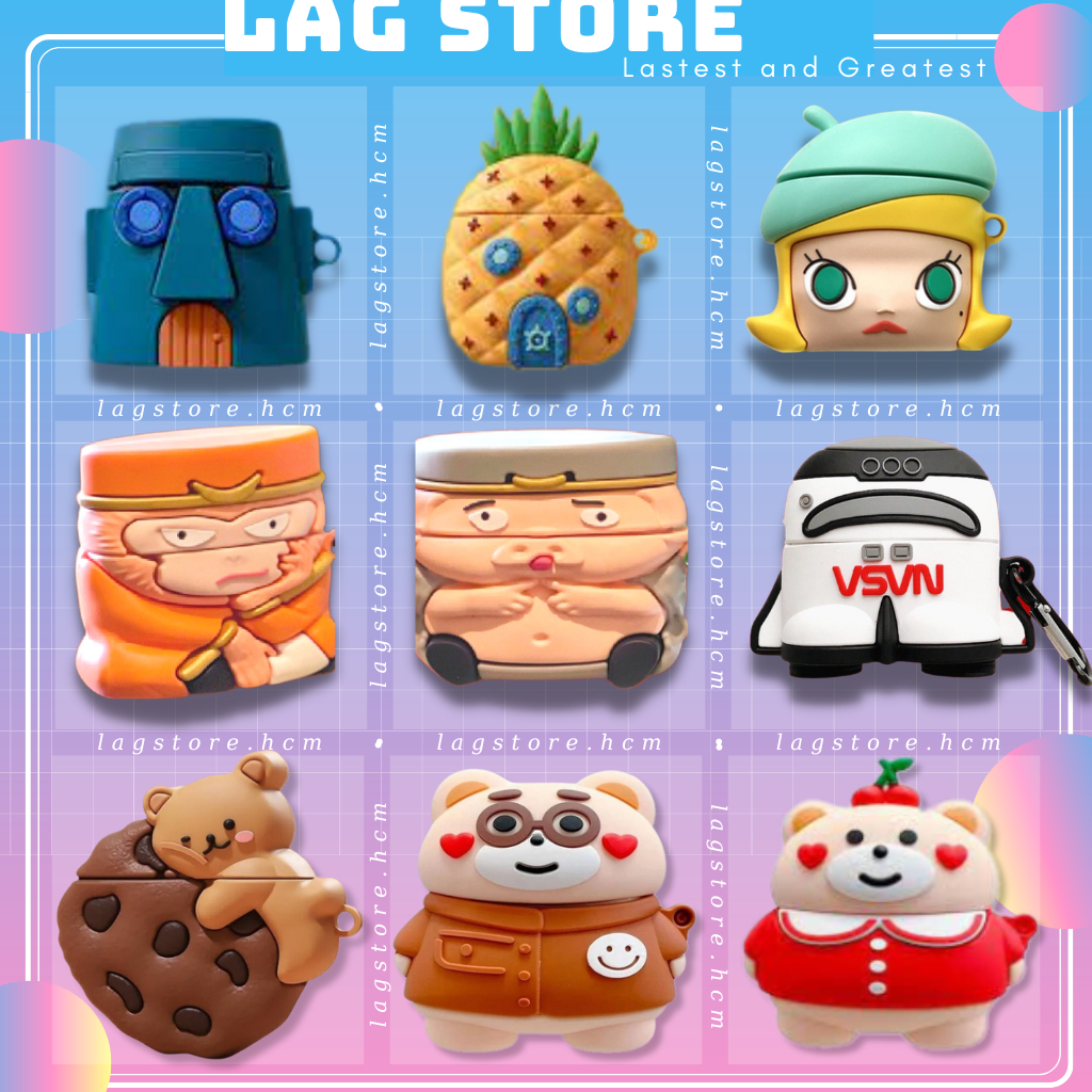 Case Airpods 2, Pro, 3 Ốp Tai Nghe Bluetooth Không Dây Hình Cute - Vỏ Case Airpod Silicon Kèm Phụ Kiện - LAG Store