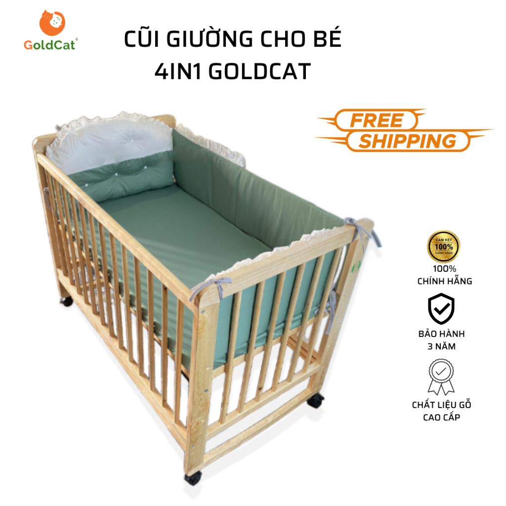 Cũi Giường Cho Bé 4IN1 GOLDCAT C11 Chất Liệu Gỗ Quế Tự Nhiên Giúp Bé Chống Trào Ngược