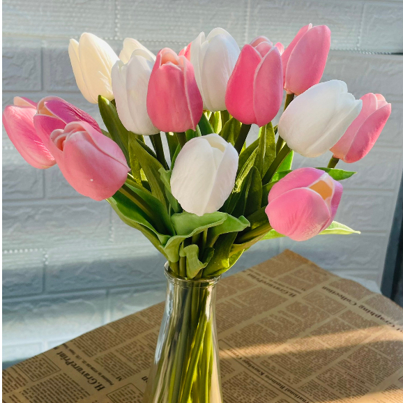 Hoa Giả ❤️ Hoa Tulip Giả Pu Cao Cấp ❤️ Decor Trang Trí Nhà Cửa Lizflower Bằng Cao Su Non Có Cả Lá Xoắn & Lá Thẳng | BigBuy360 - bigbuy360.vn