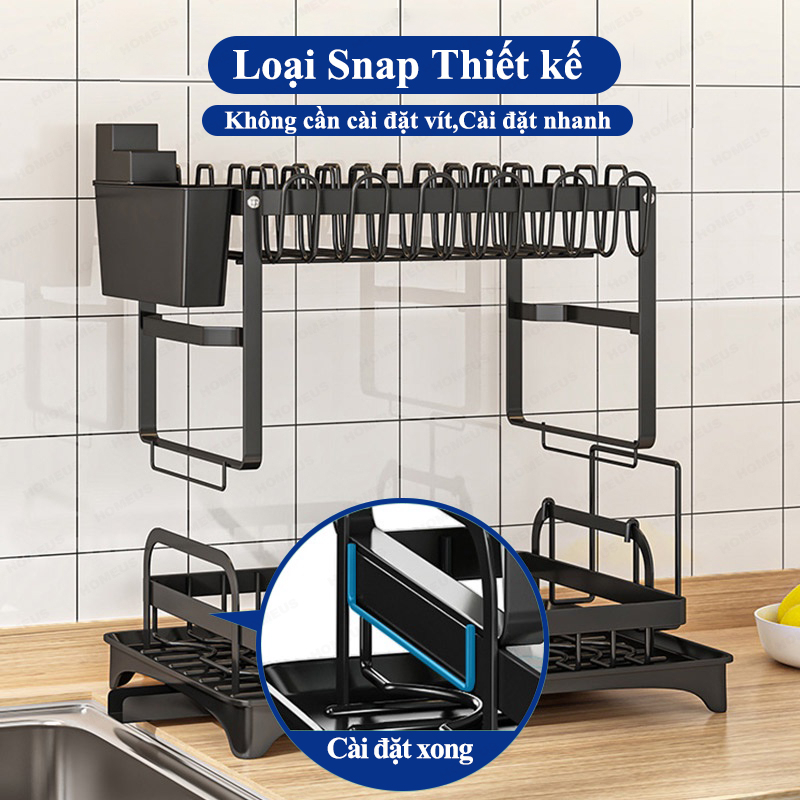 Homeus  Nhà bếp thép không gỉ thoát nước Rack Dish Rack Kệ lưu trữ nhà bếp với pallet