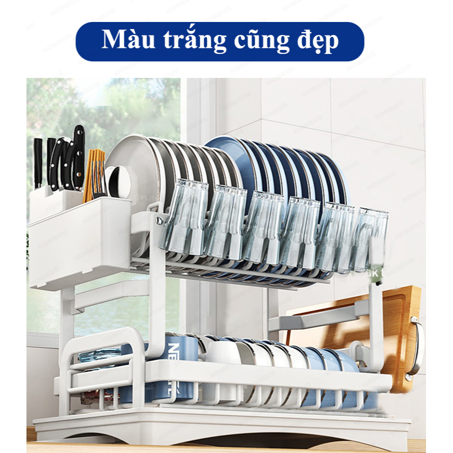 Homeus  Nhà bếp thép không gỉ thoát nước Rack Dish Rack Kệ lưu trữ nhà bếp với pallet