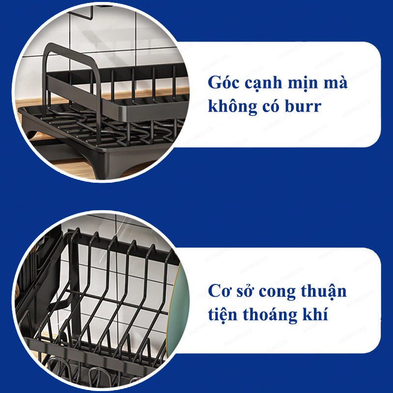 Homeus  Nhà bếp thép không gỉ thoát nước Rack Dish Rack Kệ lưu trữ nhà bếp với pallet