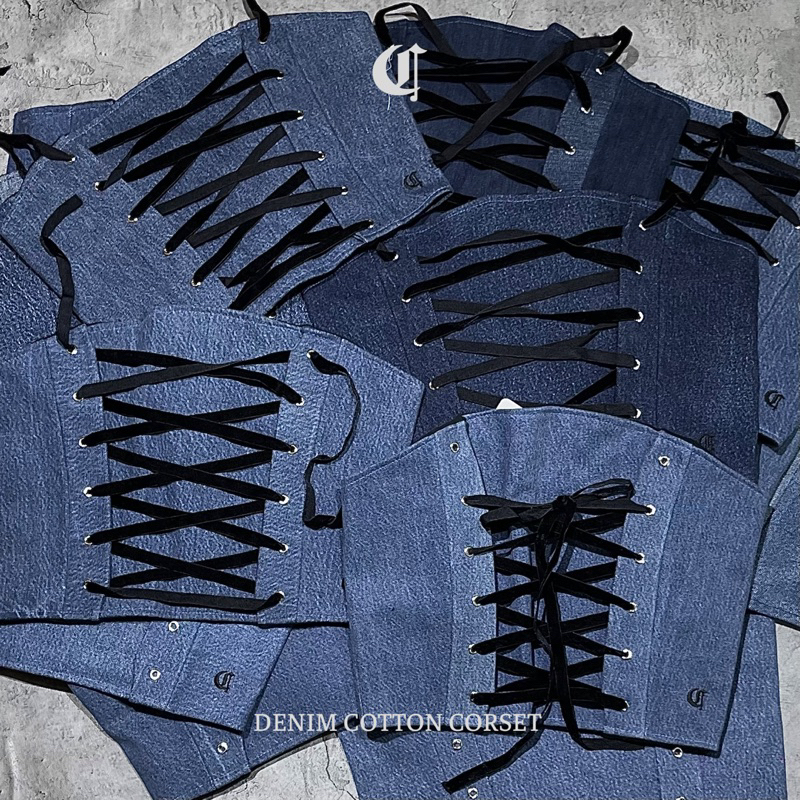 Áo corset jeans xanh đan dây dành cho nữ phong cách ulzzang girl