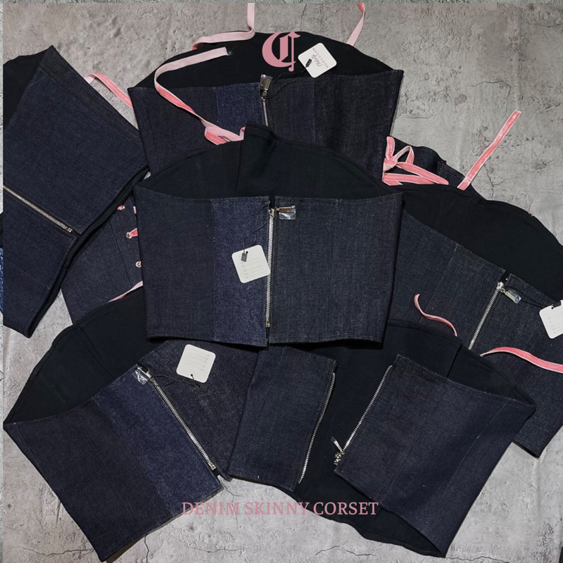 Áo corset jeans xanh đan dây dành cho nữ phong cách ulzzang girl