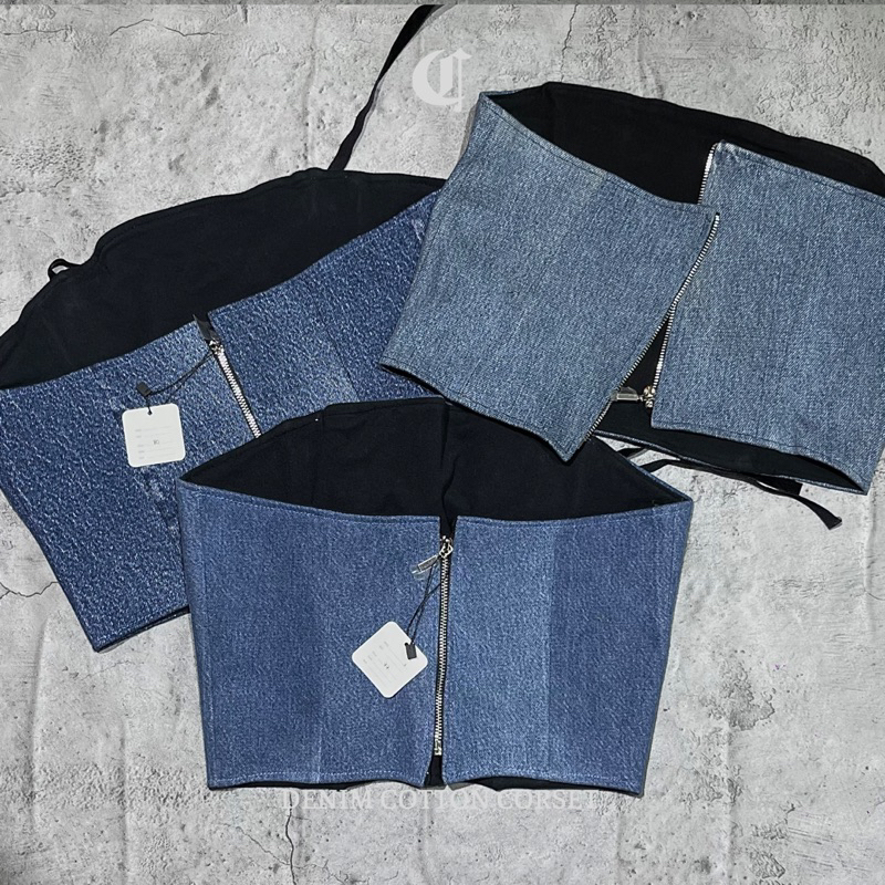 Áo corset jeans xanh đan dây dành cho nữ phong cách ulzzang girl