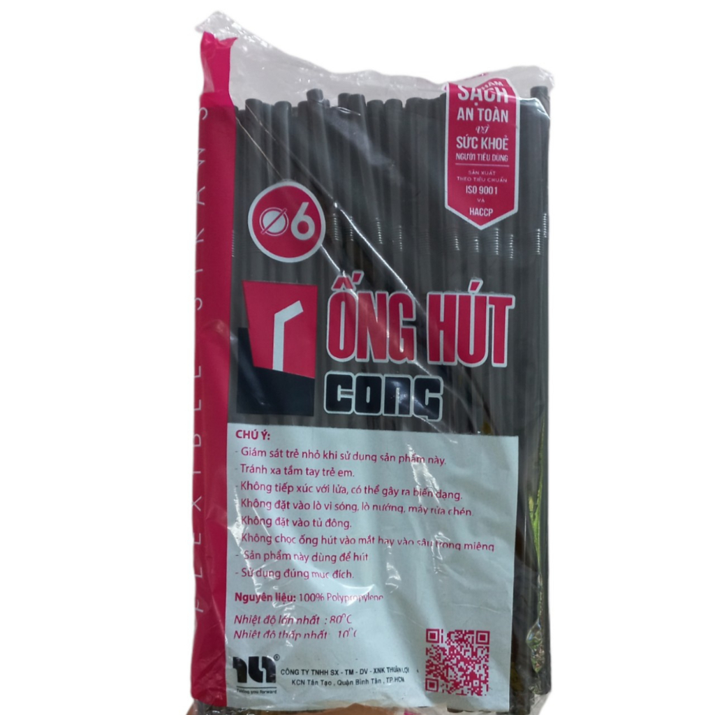 Ống hút gập cong phi 6 đen trắng 1 gói 70 cái
