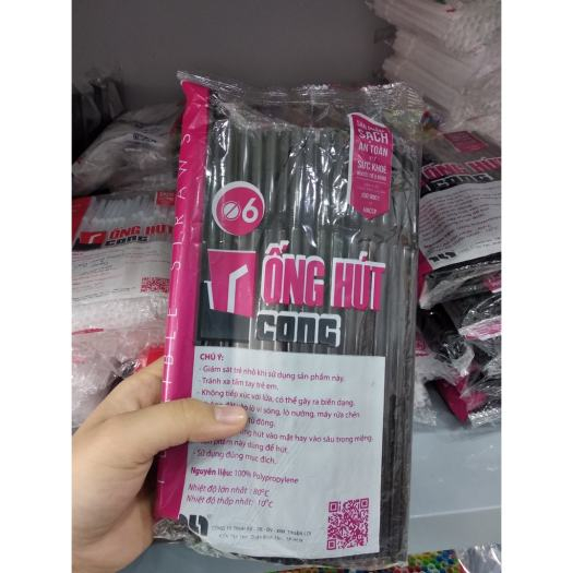 Ống hút gập cong phi 6 đen trắng 1 gói 70 cái