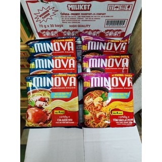 Thùng 24 gói mì Minova ( mix 12 gói vị cua sườn heo + 12 gói tôm xào lá chanh)
