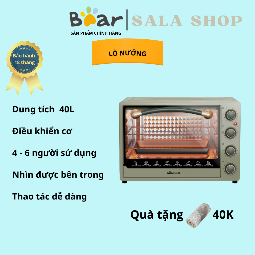 Lò nướng Bear DKX-B40R2, 40L, lò có đèn, lò chính hãng, dùng để nướng, quay thực phẩm, lò nướng điện