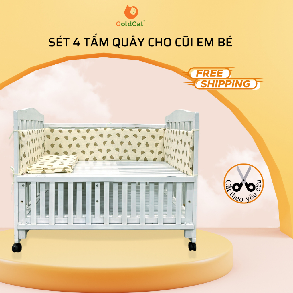 [Mã BMLT35] [HOT]Bộ Quây Cũi GOLDCAT Thiết Kế 4 Tấm Thông Minh Dùng Cũi Trẻ Em Êm Ái, Chất Liệu Cotton An Toàn Cho Bé