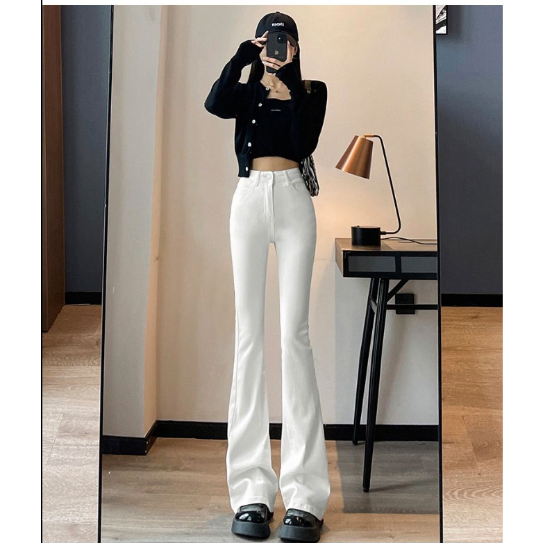 Quần jean ống loe màu trắng của phụ nữ mùa xuân và mùa hè mới eo cao giảm béo quần skinny móng ngựa