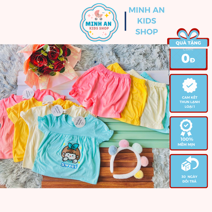 Bộ thun lạnh minky mom cho bé gái, Bộ thun lạnh cho bé, Size từ 5-15kg