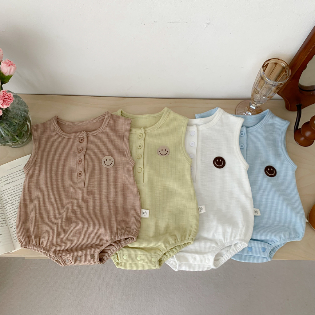 Bodysuit cho bé 4 màu dễ thương, Bodysuit cho bé gái bé trai sơ sinh cúc cài mềm mịn tháng mát