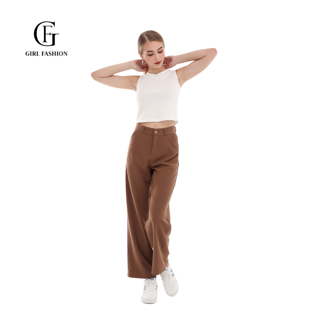 Quần dài ống đứng suông rộng vải cao cấp tôn dáng chân dài Girl Fashion Màu Nâu