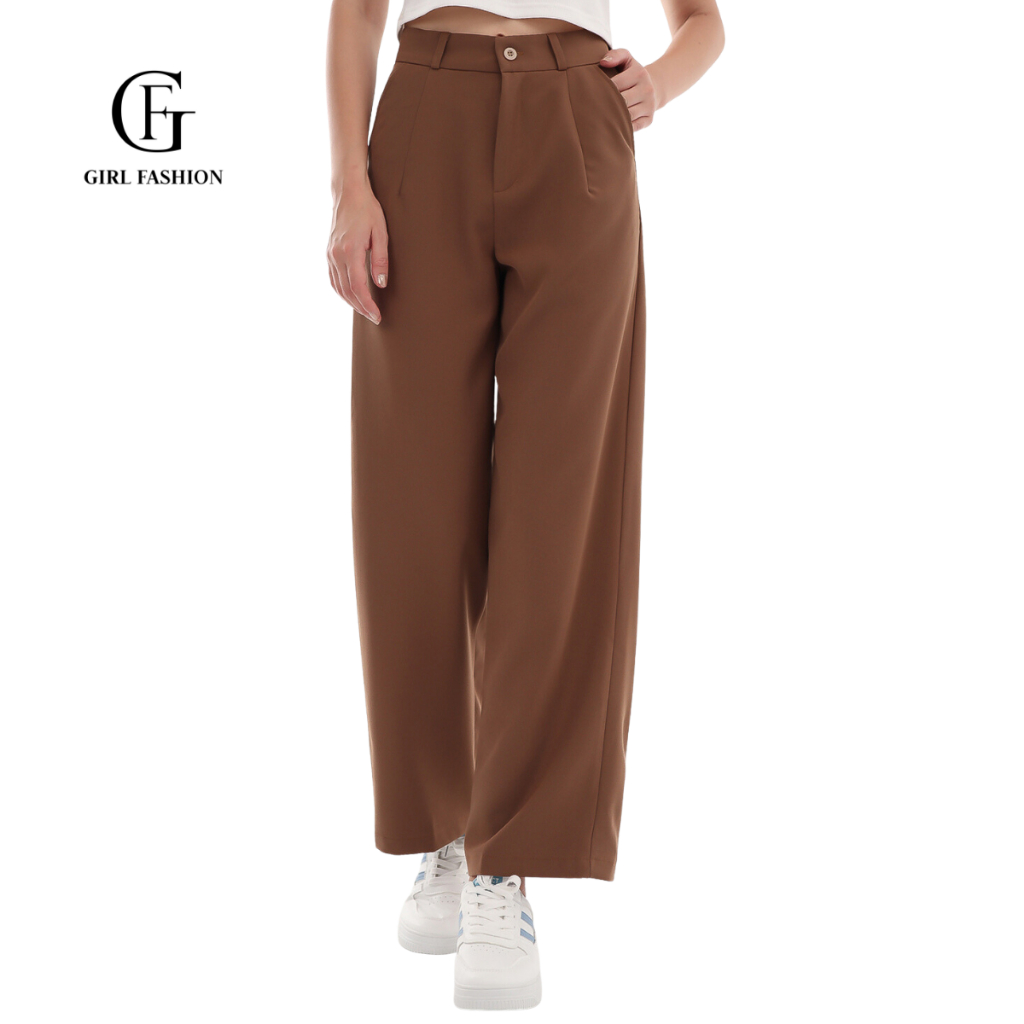 Quần dài ống đứng suông rộng vải cao cấp tôn dáng chân dài Girl Fashion Màu Nâu