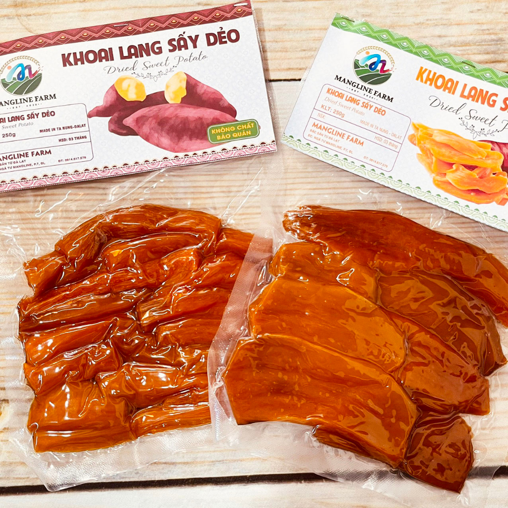 Bộ 2 gói khoai lang dẻo không đường Mangline Farm Đà Lạt mỗi gói 250g đồ ăn vặt giảm cân thơm ngon mềm dẻo