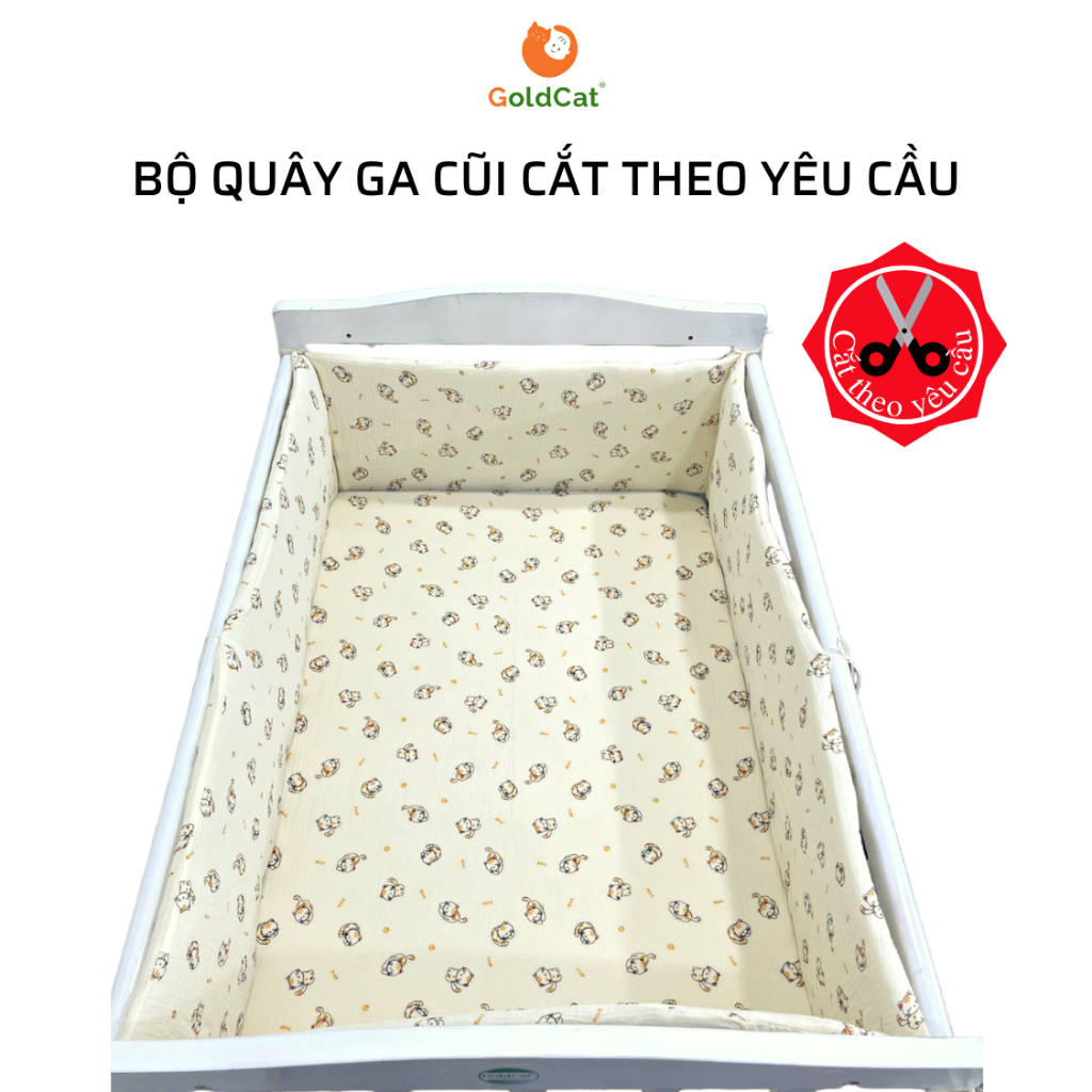 Bộ Quây Cũi Kèm Ga Vải Cho Cũi GOLDCAT Chất Liệu Cotton Thô Lụa, Cắt May Theo Yêu Cầu, Không Gây Kích Ứng Cho Da Bé