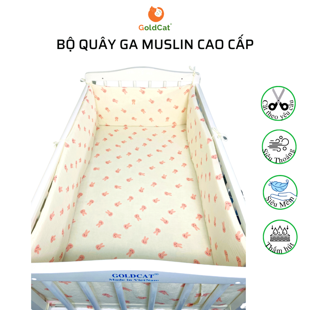 [HOT]Bộ Quây Cũi Kèm Ga Vải Bọc Đệm Cho Bé GOLDCAT QG Chất Liệu Xô Muslin Cao Cấp, Đa Dạng Kích Thước, Màu Sắc NgộNghĩnh